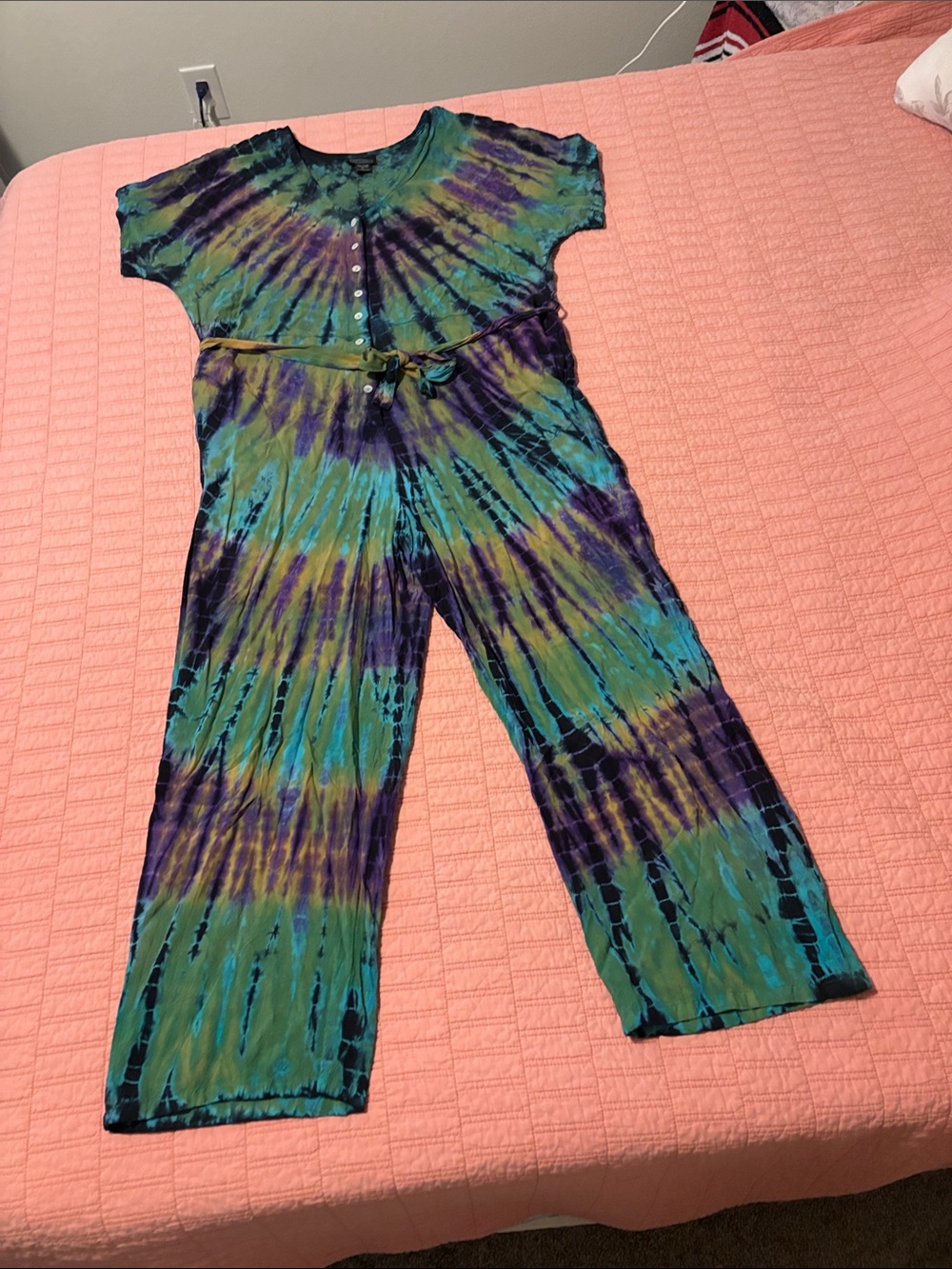 Angie Tie-Dye Jumpsuit in Blue, Green & Purple